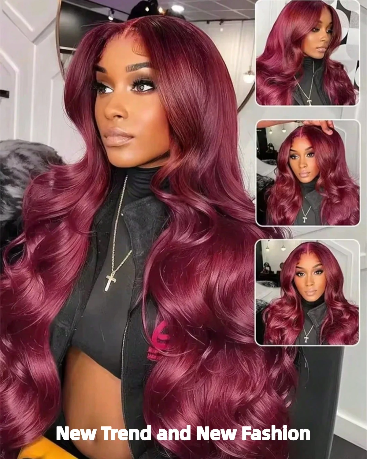 Perruques Body Wave Lace Front 99j Bourgogne en Cheveux Humains, 220% Densité 13x4, pour Femmes Aya – Image 8