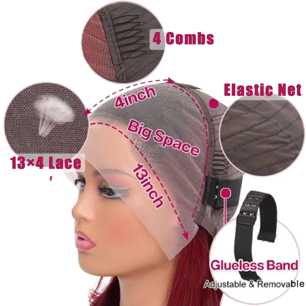 Perruque bordeaux lisse en cheveux humains, Lace Front 13x4 HD brésiliens Remy pour femmes Alexandra – Image 8