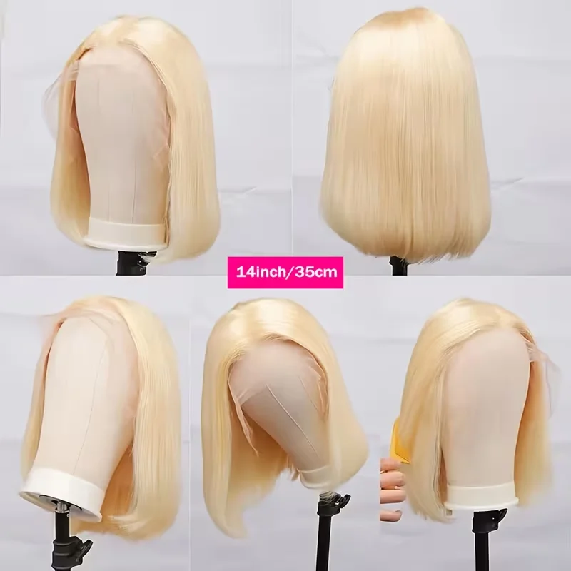 Perruques Courte Blonde 613 Bob de 8 à 14 Pouces en Cheveux Humains avec Dentelle Frontale pour Femmes, Densité 200, Carrie – Image 3