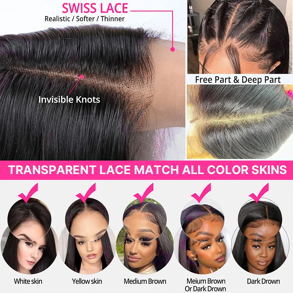 13x6 Perruque BOB Courte Lisse Cheveux Humain Brésiliens Naturelle Femme 13x4 Transparent Lace – Image 2