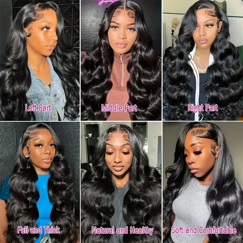 Perruque noire ondulée en cheveux humains 200 densité 13x6 HD femme 30 40 pouces brésilienne – Image 10