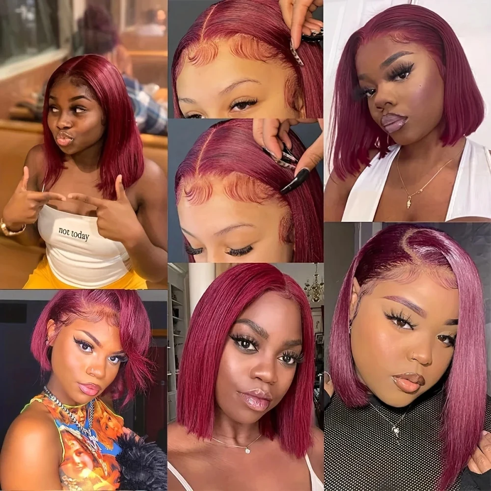 Perruque bordeaux lisse en cheveux humains, Lace Front 13x4 HD brésiliens Remy pour femmes Alexandra – Image 7