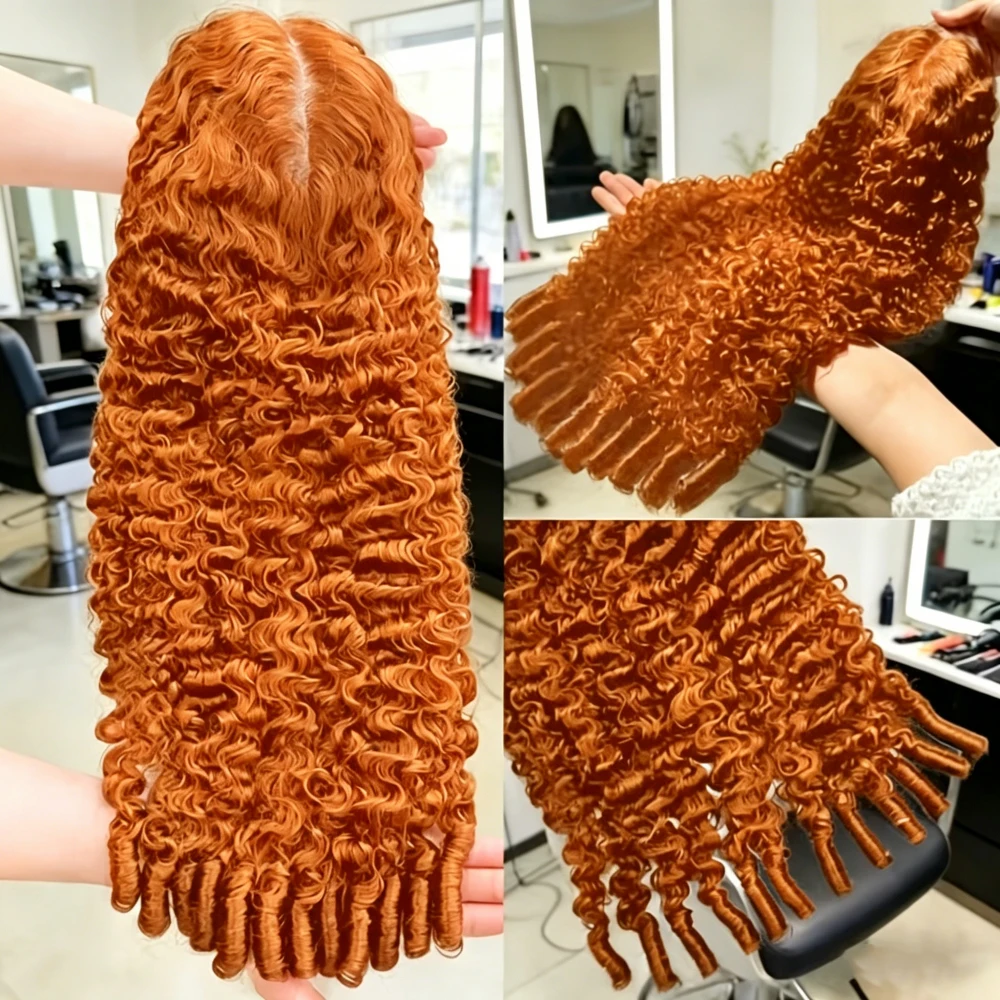 Perruque en cheveux humains bouclés birmans Nneka vietnamiens, couleur gingembre orange, en dentelle HD 13x6 colorée 350, Augustine – Image 9