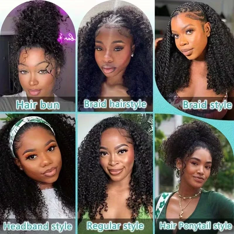 3 en 1 demi perruque débutante sans colle cheveux humains frisés noirs avec cordon de serrage 180 200 densité Anita – Image 6