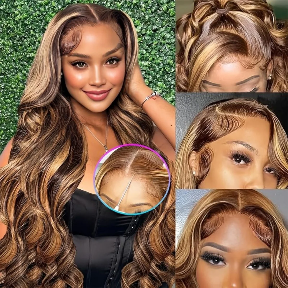 Perruques Lace Front Ombrées en Cheveux Humains pour Femmes, Mèches 4/27, Densité 200, 13x4, Bourgogne 99J Athénaïs – Image 20