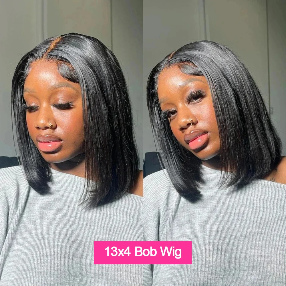 13x6 Perruque BOB Courte Lisse Cheveux Humain Brésiliens Naturelle Femme 13x4 Transparent Lace – Image 9