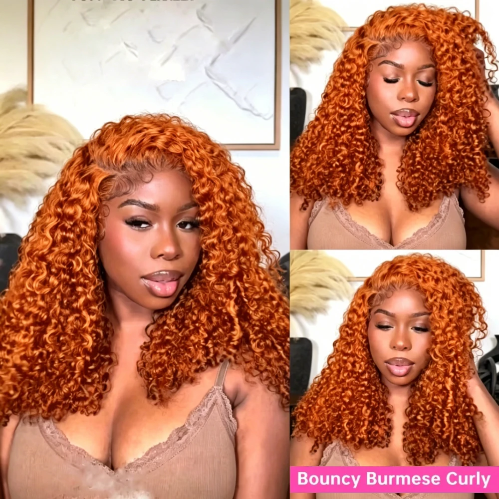 Perruque en cheveux humains bouclés birmans Nneka vietnamiens, couleur gingembre orange, en dentelle HD 13x6 colorée 350, Augustine – Image 7