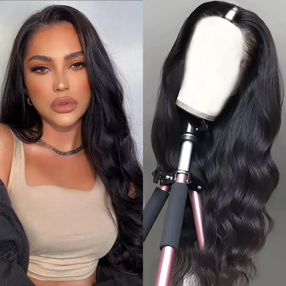 Perruque longue V-Part en Cheveux Humains Ondulés pour Femmes, Densité 220, Noire, Modèle Amélioré, 28-32 Pouces Adèle