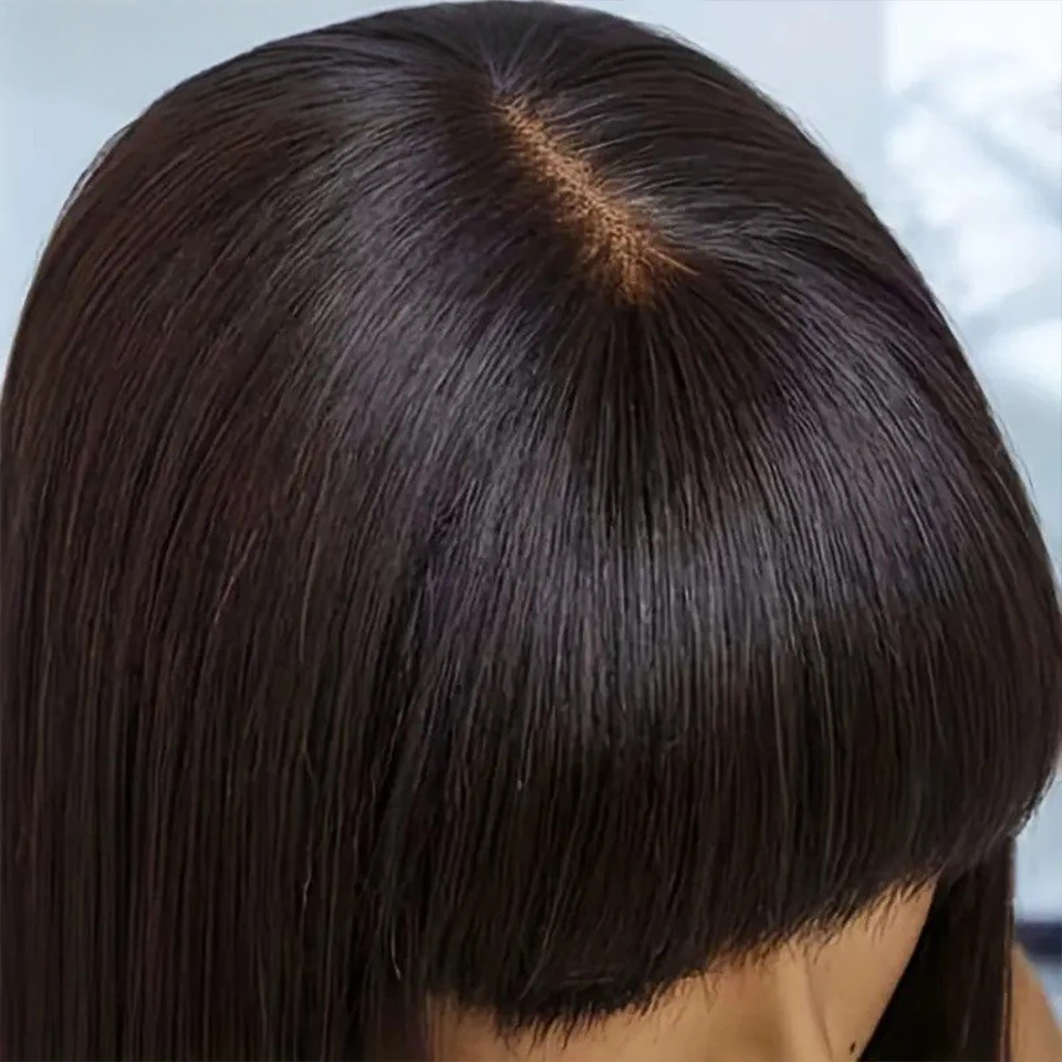 Perruque Lace naturelle brésilienne sans colle, cheveux courts à reflets blonds, 3x1, prêt à l'emploi, P1B/30, lisse, avec frange, pour femmes – Image 7