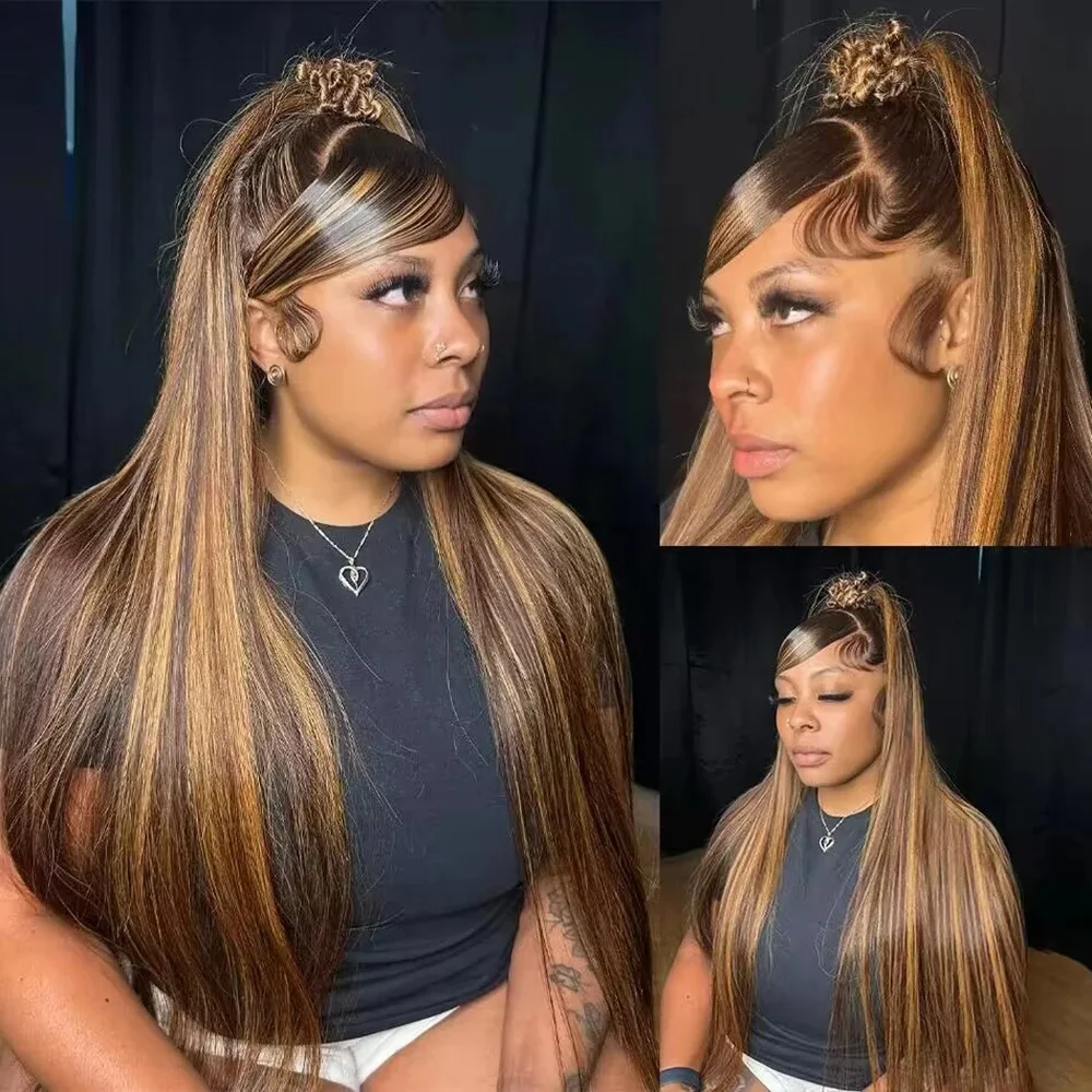 Perruque Highlight 4/27 Cheveux Humains Blond Miel, 13x6 HD Lace Front, Densité 220, Frontale 13x4 Lace Ombrée Balayage pour Femmes – Image 10