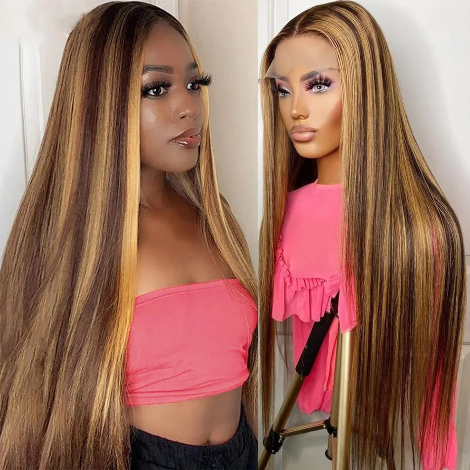 Perruque Highlight 4/27 Cheveux Humains Blond Miel, 13x6 HD Lace Front, Densité 220, Frontale 13x4 Lace Ombrée Balayage pour Femmes – Image 2