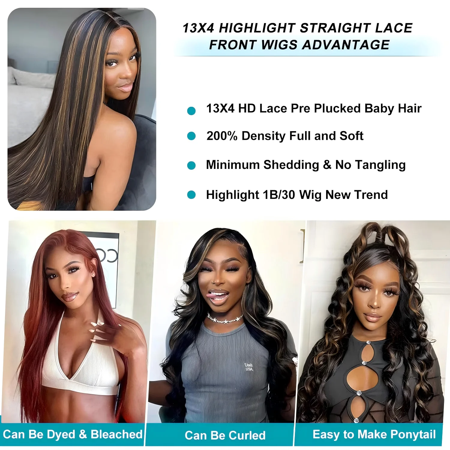 Perruque Highlight 4/27 Cheveux Humains Blond Miel, 13x6 HD Lace Front, Densité 220, Frontale 13x4 Lace Ombrée Balayage pour Femmes – Image 7