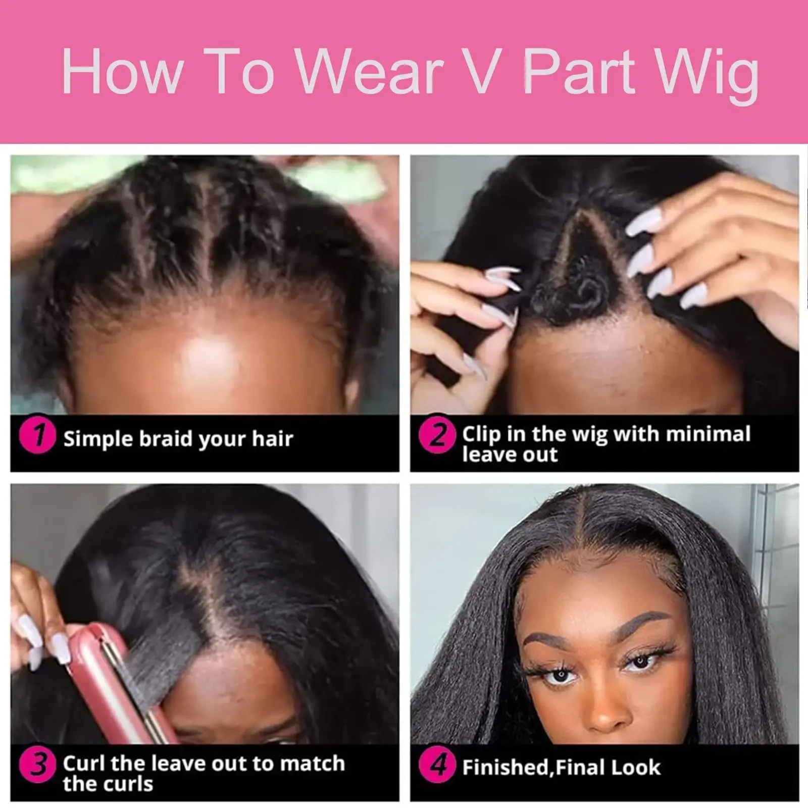 Perruques en cheveux humains lisses couleur noire naturelle sans colle en forme de V, cheveux Remy brésiliens, fabriquée à la machine, densité 220 Azra – Image 3