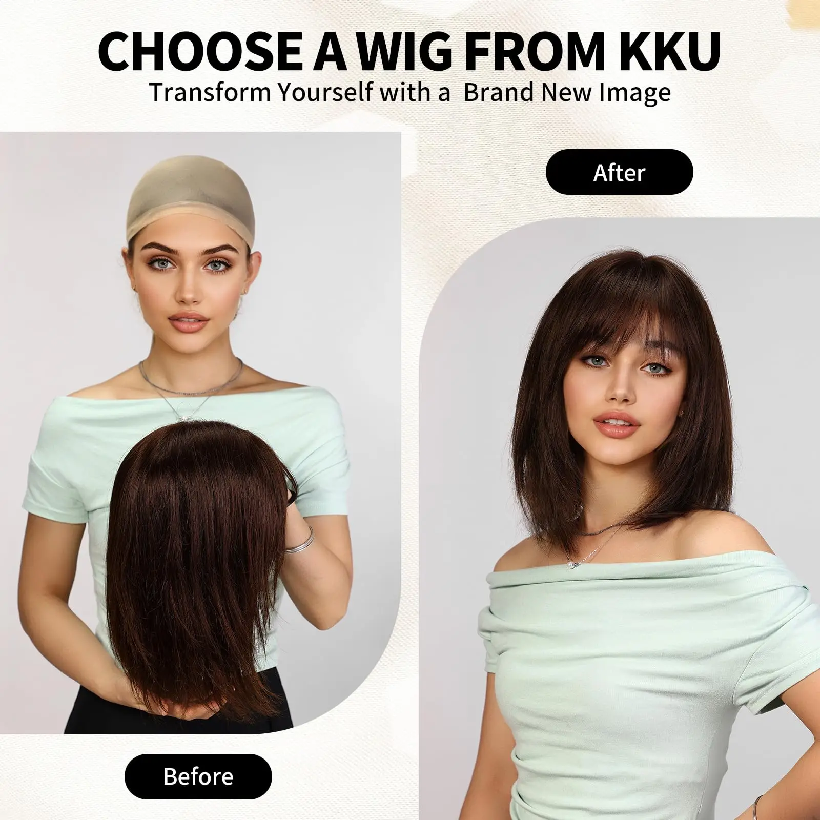 Perruque de cheveux humains Remy 100% naturels lisses, blond doré ombré, 12 pouces, avec frange Bérénice – Image 4
