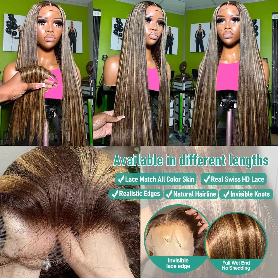 Perruque Highlight 4/27 Cheveux Humains Blond Miel, 13x6 HD Lace Front, Densité 220, Frontale 13x4 Lace Ombrée Balayage pour Femmes – Image 5