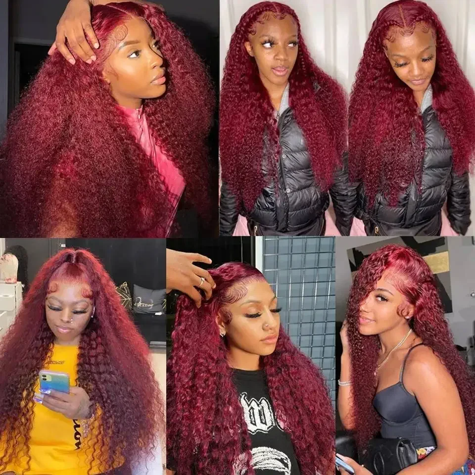 Perruque Lace Naturelle Ondulée Cheveux Humains, Couleur Bordeaux 99J, 13x4, 13x6 Densité 200, Transparent HD Ashley – Image 4