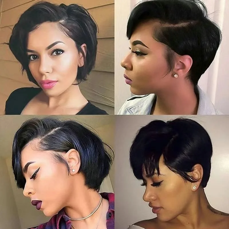 Perruque coupe pixie lisse bob court, 100 % cheveux humains, 13x4 HD dentelle frontale transparente, pré-éclaircie, cheveux vierges brésiliens, pour femmes Ayna – Image 6