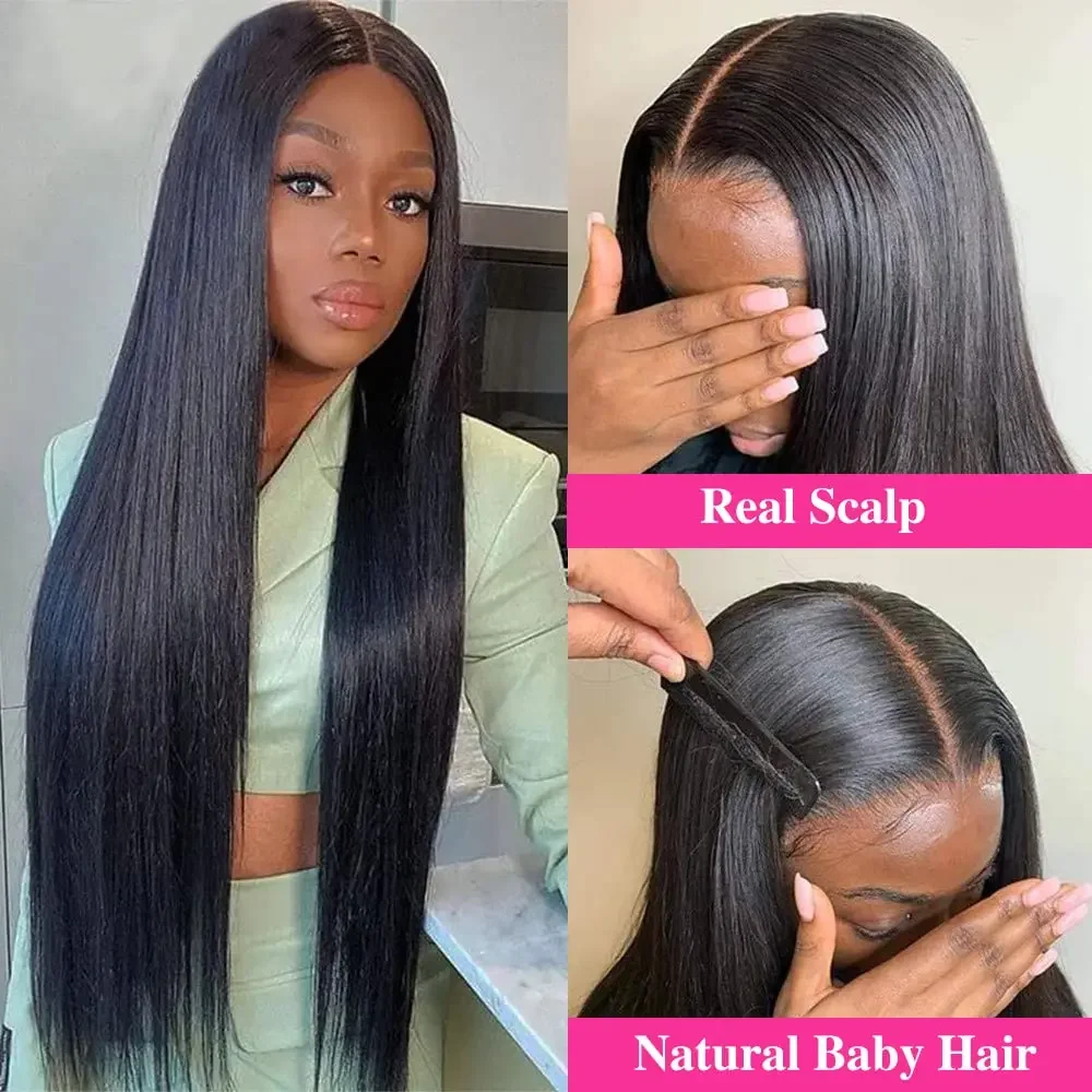 Perruques en cheveux humains lisses couleur noire naturelle sans colle en forme de V, cheveux Remy brésiliens, fabriquée à la machine, densité 220 Azra – Image 2
